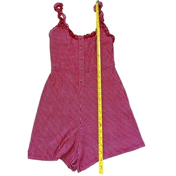 Zara red and white gingham print one piece romper with ruffle straps - Picture 3 of 11
